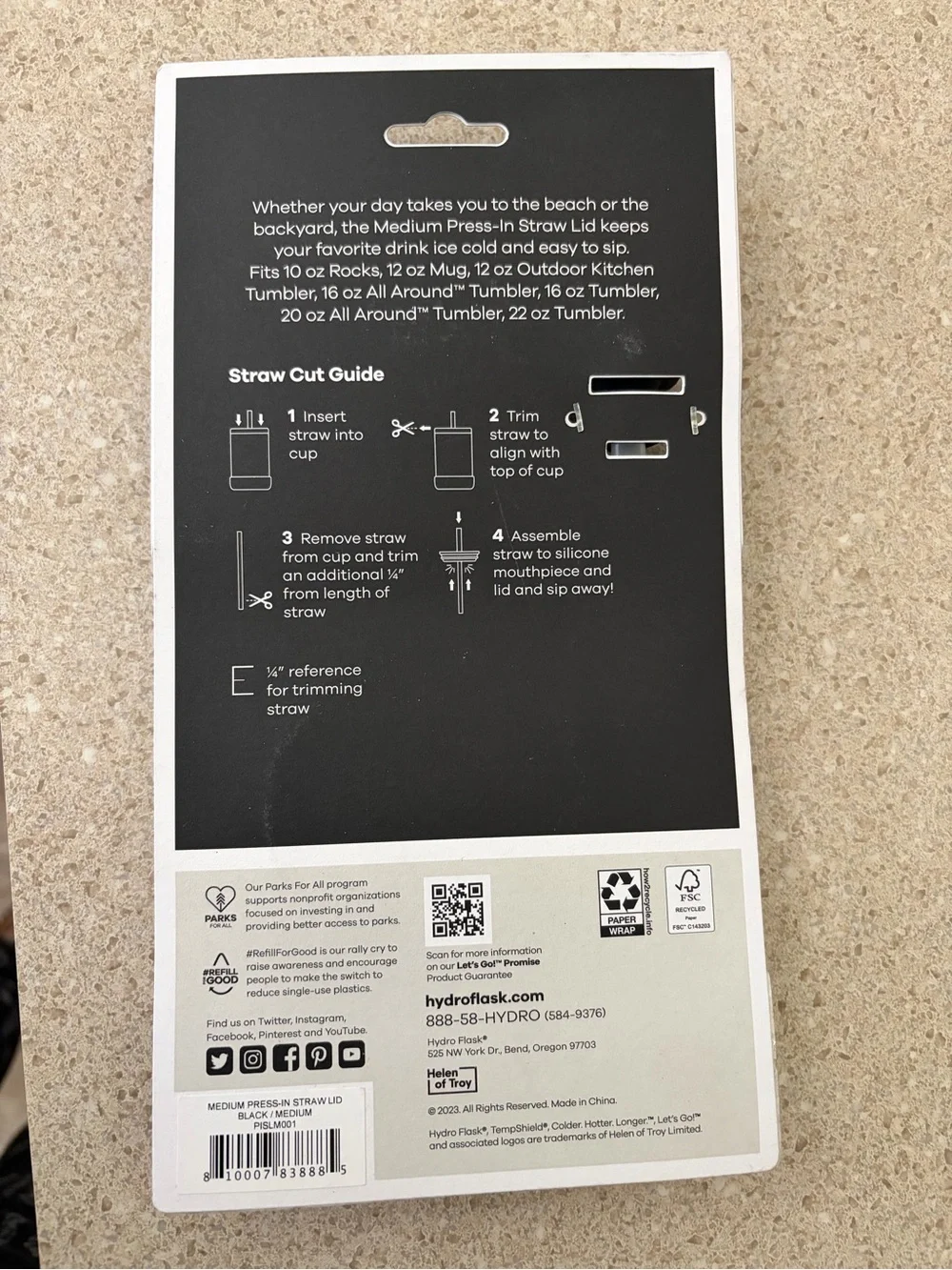 Hydro Flask Black Press-In Straw Lid Replacement